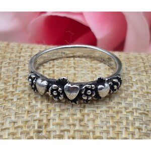 925 Sterling Silver Vintage Flower Blossom & Heart Ring Size 7 Valentine